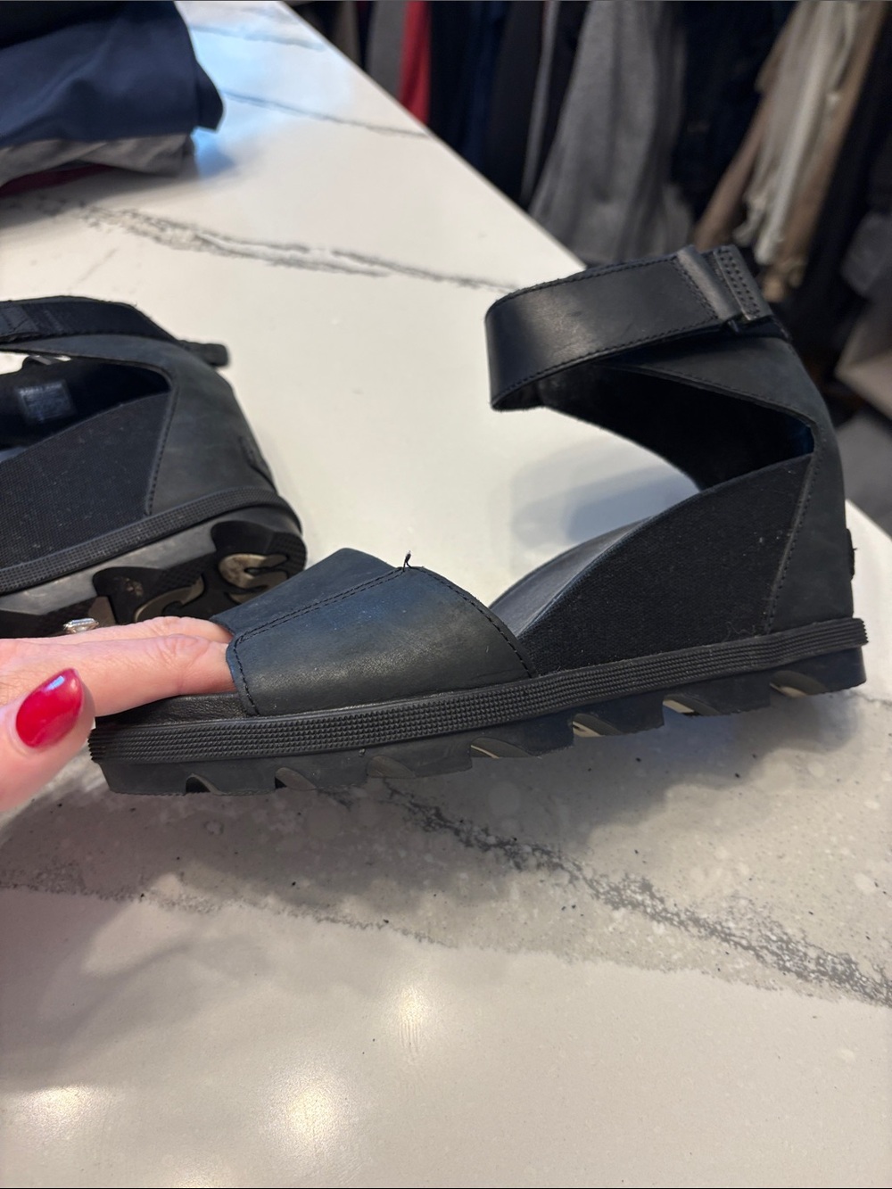 Sorel Black Leather Ankle-Strap Wedge Sandals - Picture 2 of 3